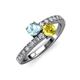 3 - Delise 5.00mm Round Aquamarine and Yellow Sapphire with Side Diamonds Bypass Ring 