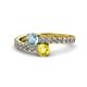 1 - Delise 5.00mm Round Aquamarine and Yellow Sapphire with Side Diamonds Bypass Ring 