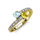 3 - Delise 5.00mm Round Aquamarine and Yellow Sapphire with Side Diamonds Bypass Ring 