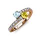 3 - Delise 5.00mm Round Aquamarine and Yellow Sapphire with Side Diamonds Bypass Ring 