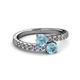 2 - Delise 5.00mm Round Aquamarine with Side Diamonds Bypass Ring 