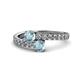 1 - Delise 5.00mm Round Aquamarine with Side Diamonds Bypass Ring 