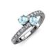 3 - Delise 5.00mm Round Aquamarine with Side Diamonds Bypass Ring 