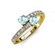 3 - Delise 5.00mm Round Aquamarine with Side Diamonds Bypass Ring 