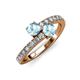 3 - Delise 5.00mm Round Aquamarine with Side Diamonds Bypass Ring 