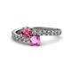 1 - Delise 5.00mm Round Pink Tourmaline and Pink Sapphire with Side Diamonds Bypass Ring 