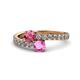 1 - Delise 5.00mm Round Pink Tourmaline and Pink Sapphire with Side Diamonds Bypass Ring 