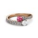 2 - Delise 5.00mm Round Pink Tourmaline and White Sapphire with Side Diamonds Bypass Ring 