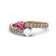 1 - Delise 5.00mm Round Pink Tourmaline and White Sapphire with Side Diamonds Bypass Ring 