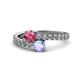 1 - Delise 5.00mm Round Pink Tourmaline and Tanzanite with Side Diamonds Bypass Ring 