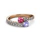 2 - Delise 5.00mm Round Pink Tourmaline and Tanzanite with Side Diamonds Bypass Ring 