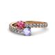 1 - Delise 5.00mm Round Pink Tourmaline and Tanzanite with Side Diamonds Bypass Ring 