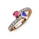 3 - Delise 5.00mm Round Pink Tourmaline and Tanzanite with Side Diamonds Bypass Ring 
