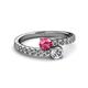 2 - Delise 5.00mm Round Pink Tourmaline and Diamond with Side Diamonds Bypass Ring 