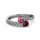 2 - Delise 5.00mm Round Pink Tourmaline and Ruby with Side Diamonds Bypass Ring 