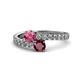 1 - Delise 5.00mm Round Pink Tourmaline and Ruby with Side Diamonds Bypass Ring 