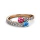 2 - Delise 5.00mm Round Pink Tourmaline and Blue Topaz with Side Diamonds Bypass Ring 