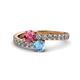 1 - Delise 5.00mm Round Pink Tourmaline and Blue Topaz with Side Diamonds Bypass Ring 