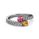 2 - Delise 5.00mm Round Pink Tourmaline and Citrine with Side Diamonds Bypass Ring 