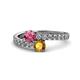 1 - Delise 5.00mm Round Pink Tourmaline and Citrine with Side Diamonds Bypass Ring 