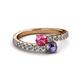 2 - Delise 5.00mm Round Pink Tourmaline and Iolite with Side Diamonds Bypass Ring 