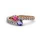 1 - Delise 5.00mm Round Pink Tourmaline and Iolite with Side Diamonds Bypass Ring 