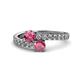 1 - Delise 5.00mm Round Pink Tourmaline and Rhodolite Garnet with Side Diamonds Bypass Ring 