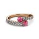2 - Delise 5.00mm Round Pink Tourmaline and Rhodolite Garnet with Side Diamonds Bypass Ring 