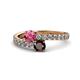 1 - Delise 5.00mm Round Pink Tourmaline and Red Garnet with Side Diamonds Bypass Ring 