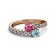 2 - Delise 5.00mm Round Pink Tourmaline and Aquamarine with Side Diamonds Bypass Ring 