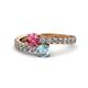 1 - Delise 5.00mm Round Pink Tourmaline and Aquamarine with Side Diamonds Bypass Ring 