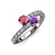 3 - Delise 5.00mm Round Pink Tourmaline and Amethyst with Side Diamonds Bypass Ring 
