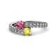 1 - Delise 5.00mm Round Pink Tourmaline and Yellow Sapphire with Side Diamonds Bypass Ring 