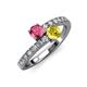 3 - Delise 5.00mm Round Pink Tourmaline and Yellow Sapphire with Side Diamonds Bypass Ring 