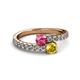 2 - Delise 5.00mm Round Pink Tourmaline and Yellow Sapphire with Side Diamonds Bypass Ring 