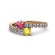 1 - Delise 5.00mm Round Pink Tourmaline and Yellow Sapphire with Side Diamonds Bypass Ring 