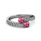 2 - Delise 5.00mm Round Pink Tourmaline with Side Diamonds Bypass Ring 