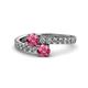 1 - Delise 5.00mm Round Pink Tourmaline with Side Diamonds Bypass Ring 