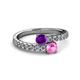 2 - Delise 5.00mm Round Amethyst and Pink Sapphire with Side Diamonds Bypass Ring 