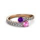 2 - Delise 5.00mm Round Amethyst and Pink Sapphire with Side Diamonds Bypass Ring 