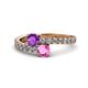 1 - Delise 5.00mm Round Amethyst and Pink Sapphire with Side Diamonds Bypass Ring 