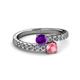 2 - Delise 5.00mm Round Amethyst and Pink Tourmaline with Side Diamonds Bypass Ring 