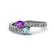 1 - Delise 5.00mm Round Amethyst and Aquamarine with Side Diamonds Bypass Ring 