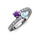 3 - Delise 5.00mm Round Amethyst and Aquamarine with Side Diamonds Bypass Ring 