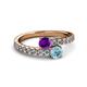 2 - Delise 5.00mm Round Amethyst and Aquamarine with Side Diamonds Bypass Ring 