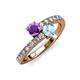 3 - Delise 5.00mm Round Amethyst and Aquamarine with Side Diamonds Bypass Ring 