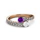 2 - Delise 5.00mm Round Amethyst and White Sapphire with Side Diamonds Bypass Ring 