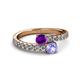 2 - Delise 5.00mm Round Amethyst and Tanzanite with Side Diamonds Bypass Ring 