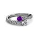 2 - Delise 5.00mm Round Amethyst and Diamond with Side Diamonds Bypass Ring 