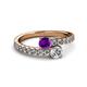 2 - Delise 5.00mm Round Amethyst and Diamond with Side Diamonds Bypass Ring 
